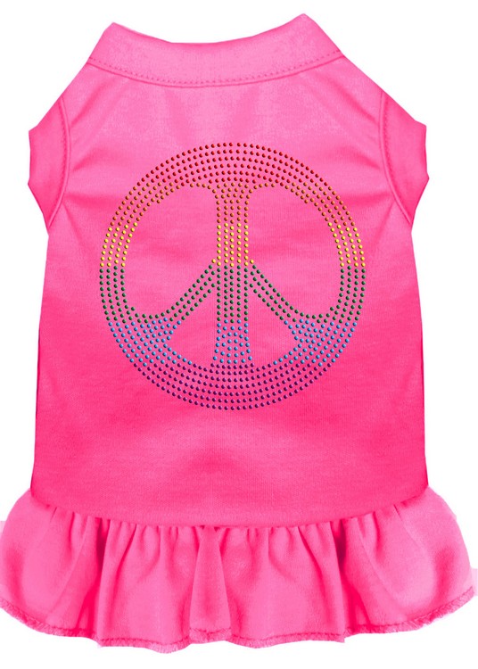 Rhinestone Rainbow Peace Dress Bright Pink XS